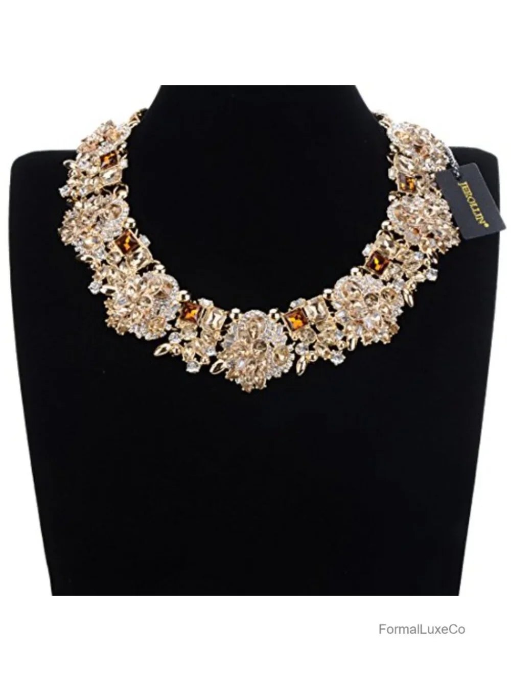 Vintage Crystal Pearl Choker Necklace Bohemian Bling Tassel Statement Jewelry